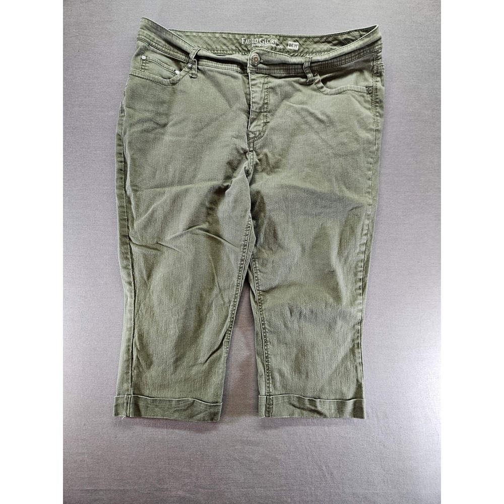 Faded Glory Womens Olive Green Capri Jeans Size 18W Cuffed Stretch Denim Pants